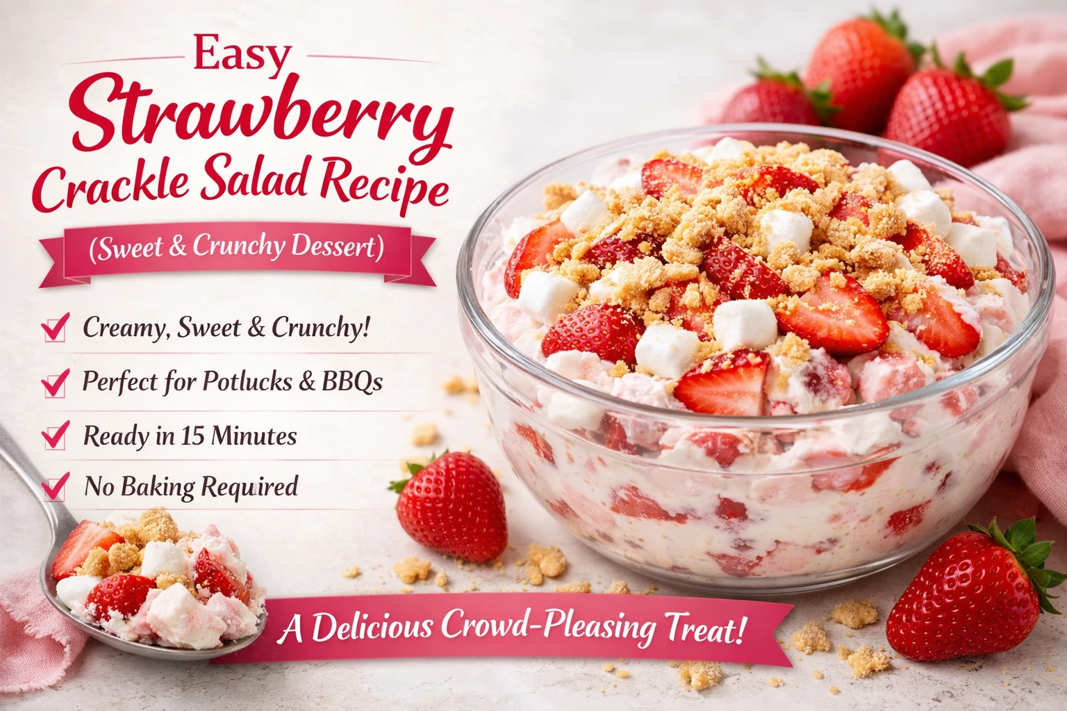Easiest Strawberry Crackle Salad Recipe (Sweet & Crunchy Dessert)