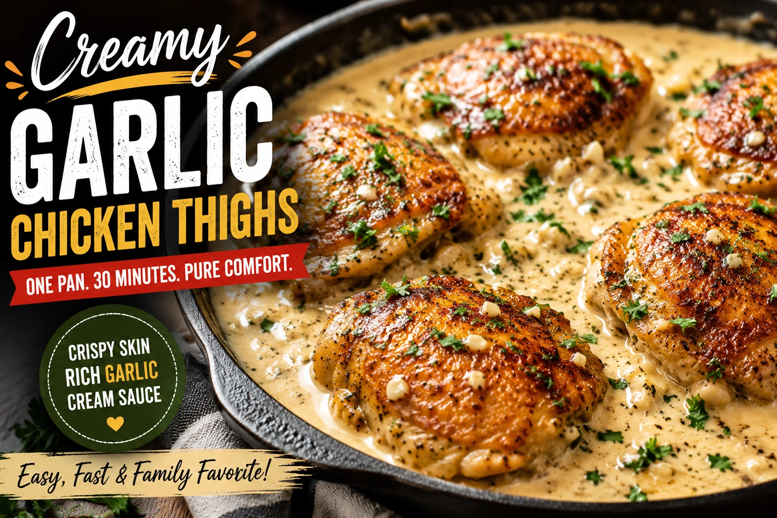 Creamy Garlic Chicken Thighs in One Skillet