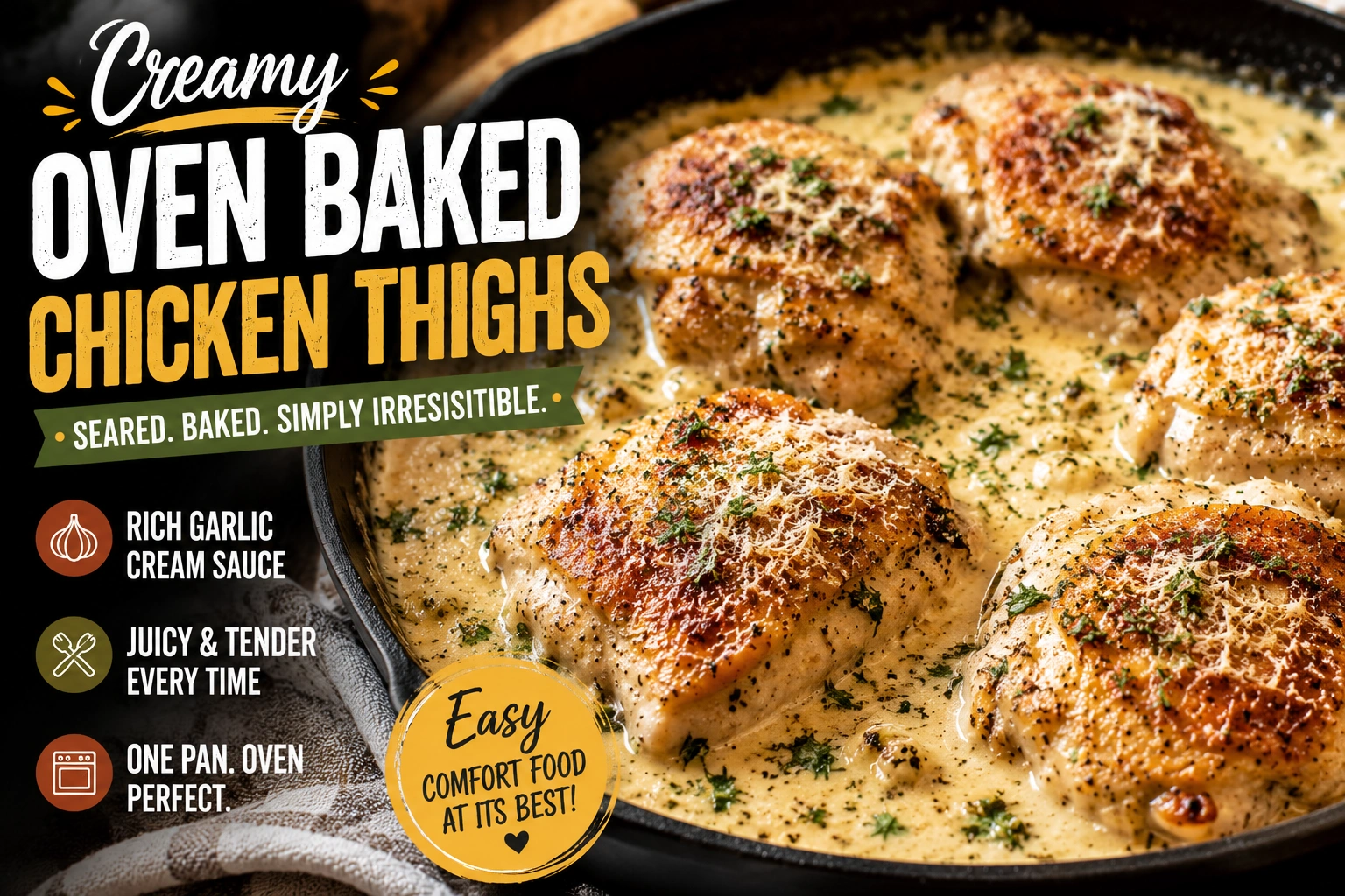 Creamy Oven Baked Chicken Thighs